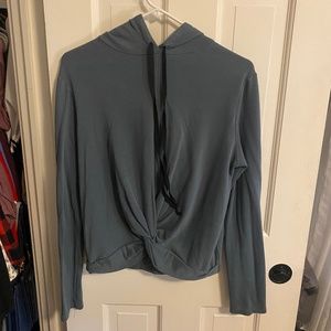 Cropped dusty teal hooded sweatshirt, size small from DREW
